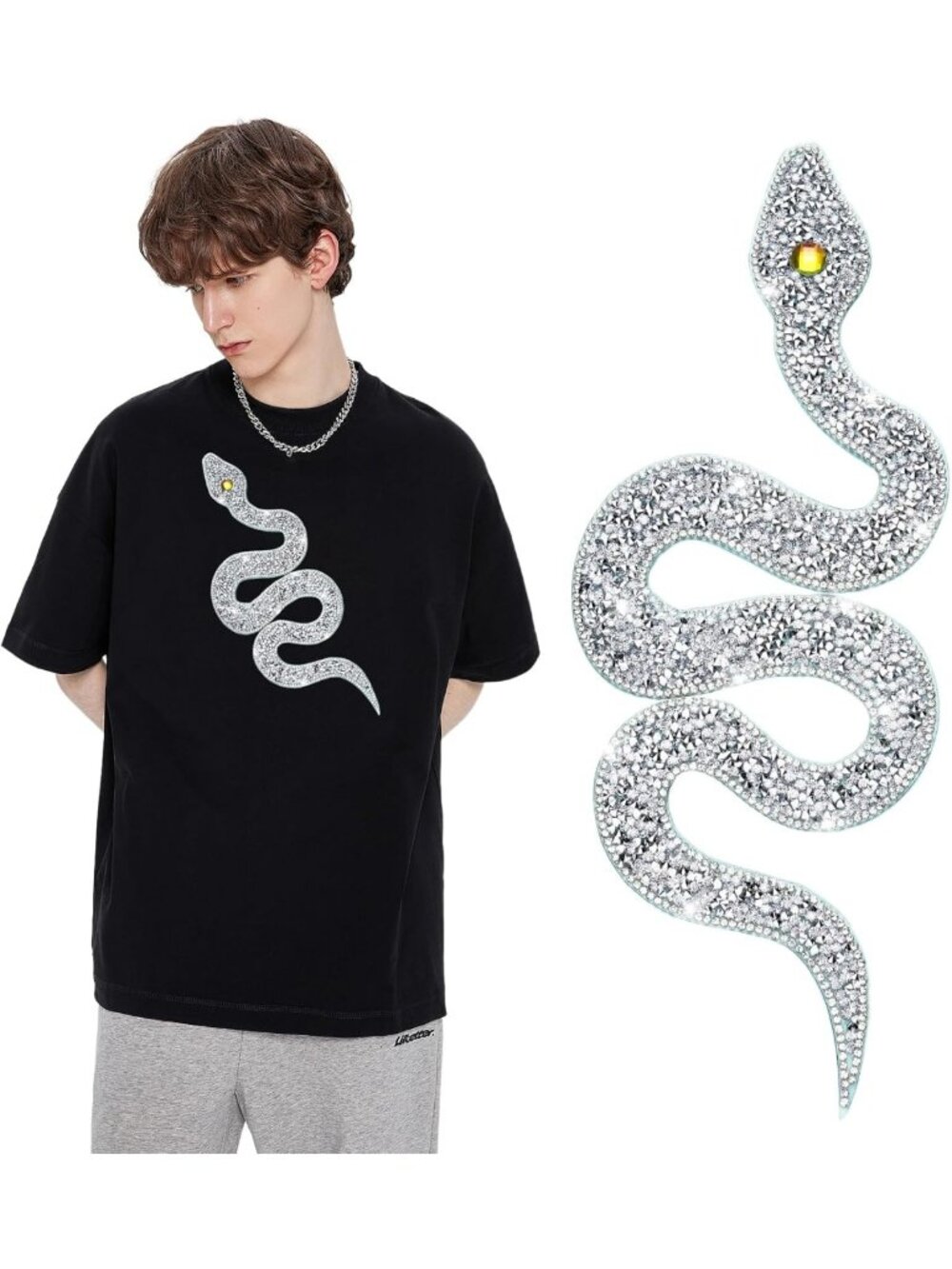 Sparkly Rhinestone Snake Iron-On Patch - Large Gem Applique for Clothes, Bags